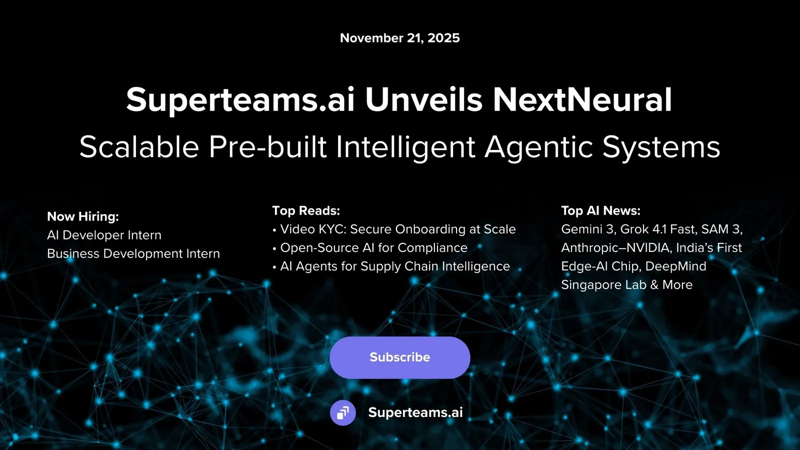 Newsletter November 2025 Edition: Superteams.ai Unveils NextNeural — Scalable Pre-built Intelligent Agentic Systems