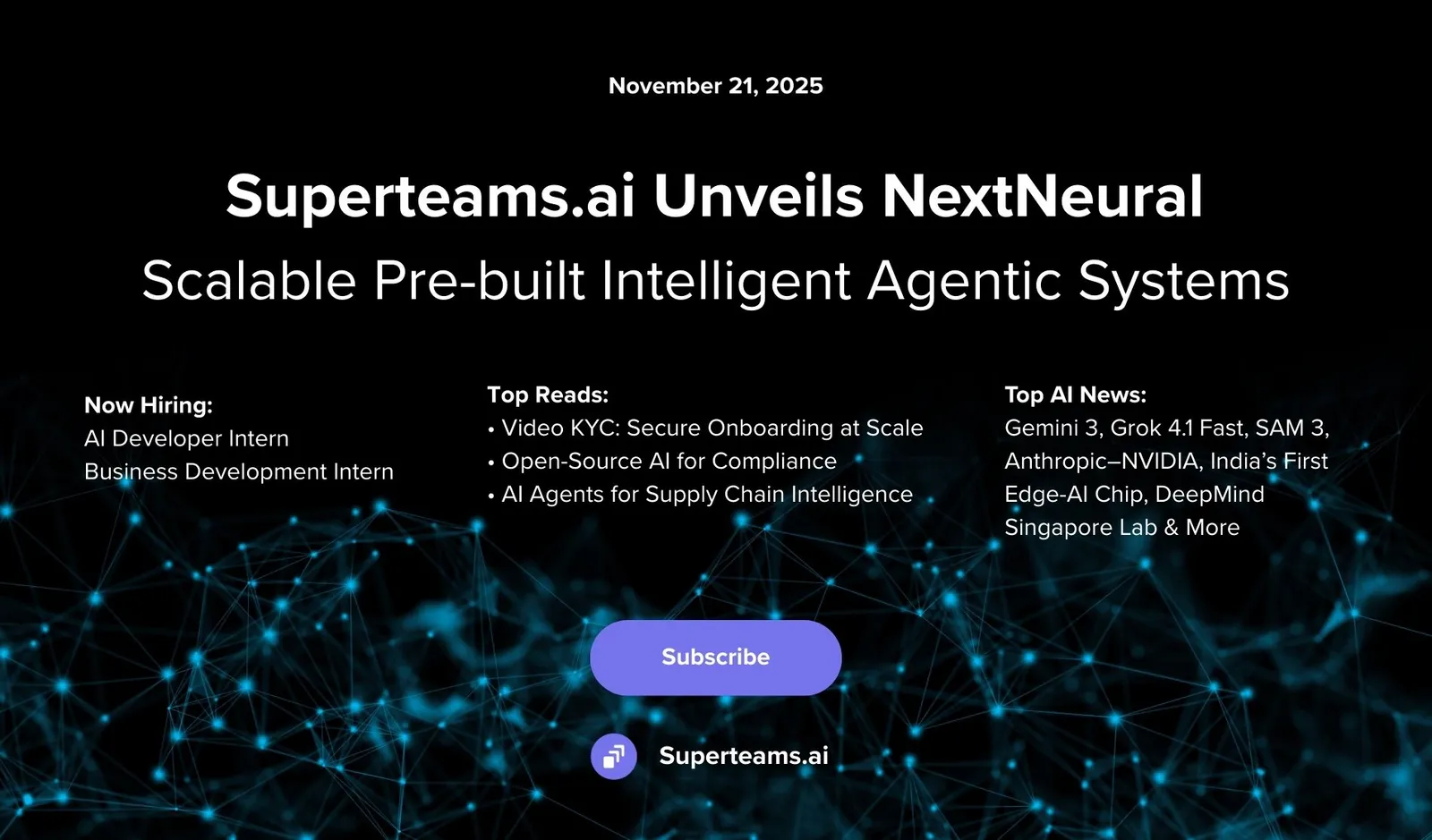Newsletter November 2025 Edition: Superteams.ai Unveils NextNeural — Scalable Pre-built Intelligent Agentic Systems